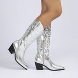 KATCH ME Silver High Shine Pattern Cowboy Boots Shoes 