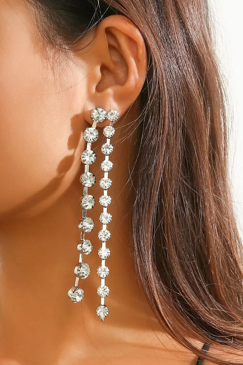KATCH ME Silver Luxury Diamante Chain Earrings Accessories 