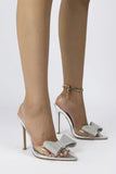 KATCH ME Silver Pointed Diamante Bowknot High Stiletto Heels Shoes 