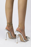 KATCH ME Silver Pointed Diamante Bowknot High Stiletto Heels Shoes 