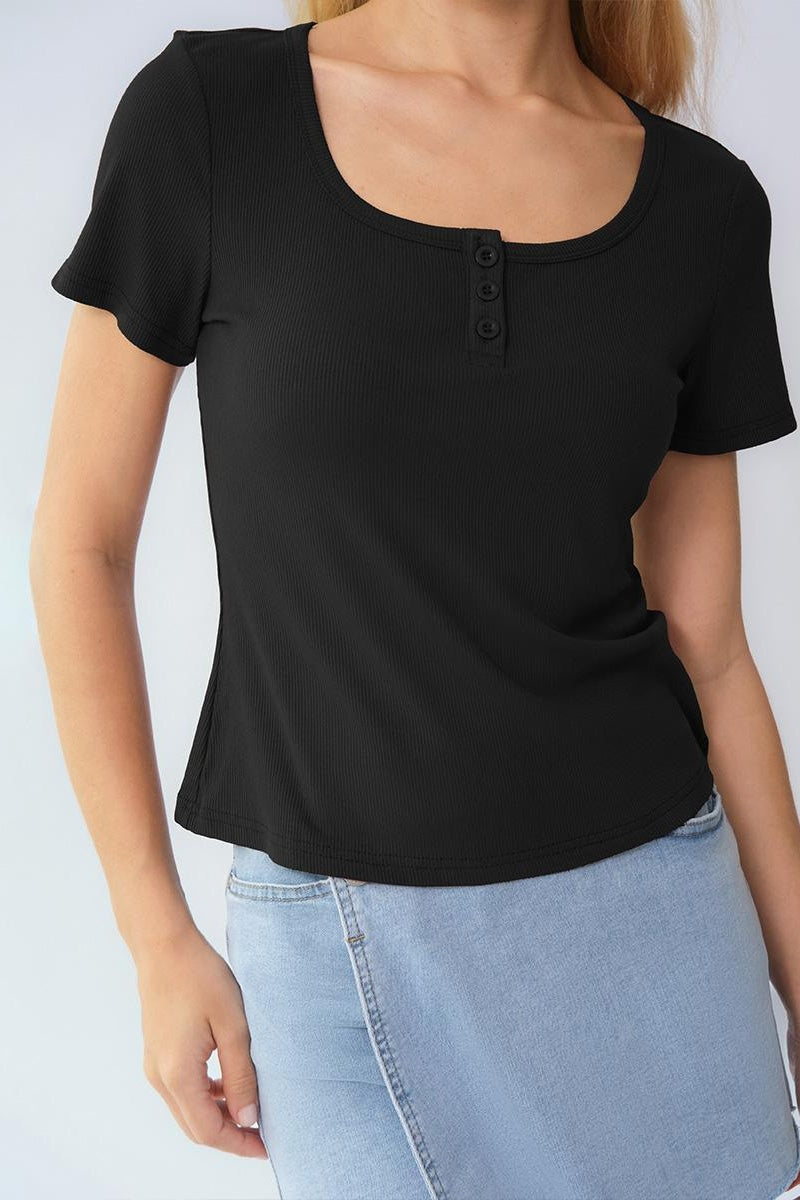 Katchme Soft Comfort Solid Color Square Neck Short Sleeve Top - KATCH ME UK-T-Shirts