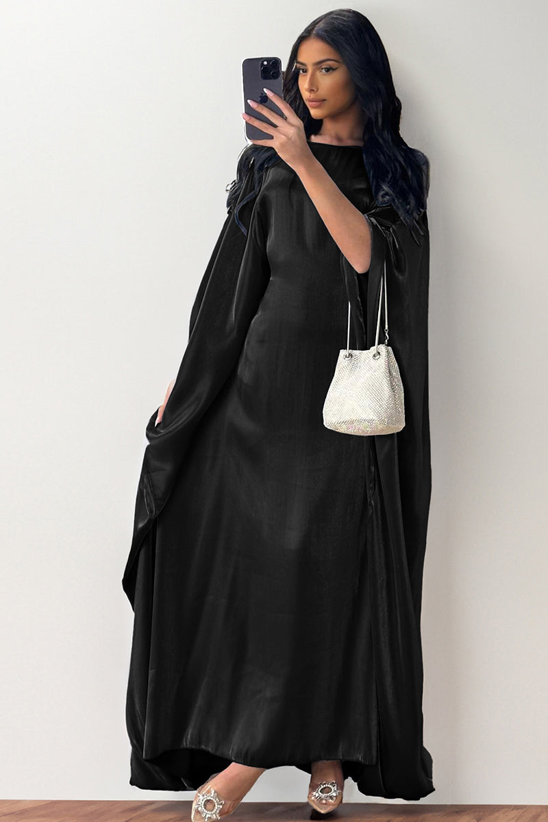Katchme Soft Iridescent Fabric Solid Color Scoop Neck Loose Sleeve Maxi Dress - KATCH ME UK-Dress