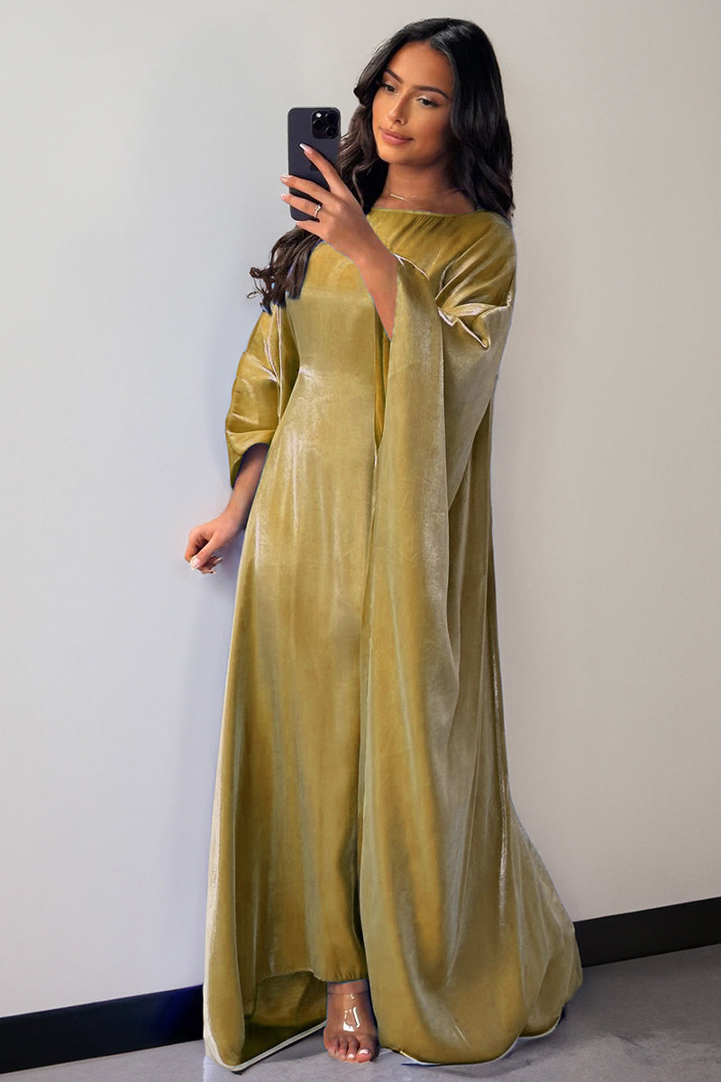 Katchme Soft Iridescent Fabric Solid Color Scoop Neck Loose Sleeve Maxi Dress - KATCH ME UK-Dress