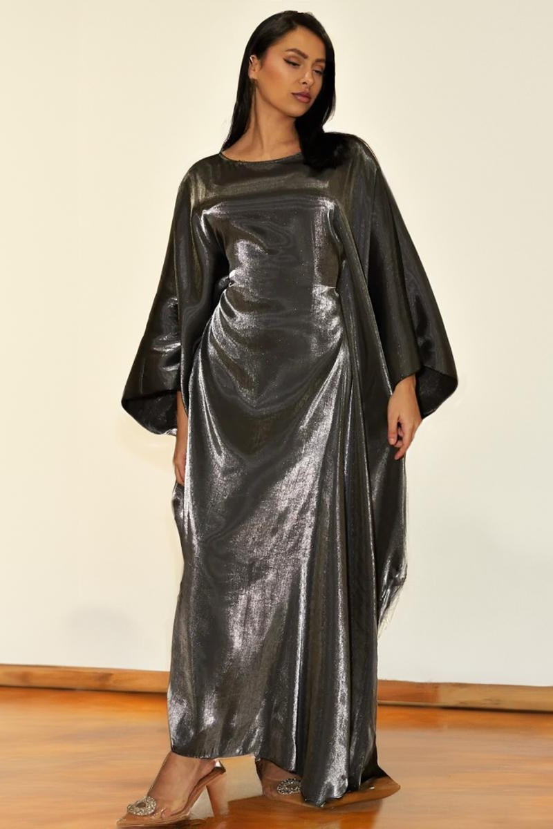 Katchme Soft Iridescent Fabric Solid Color Scoop Neck Loose Sleeve Maxi Dress - KATCH ME UK-Dress