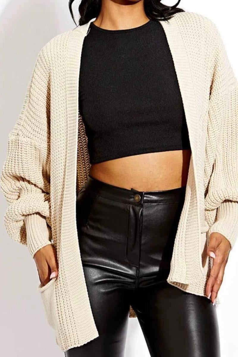 Katchme Soft Knit Solid Color Balloon Sleeve Open Front Short Cardigan - KATCH ME UK-Tops