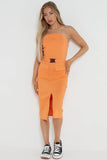 Solid Cargo Pockets Split Tube Dress