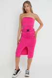 KATCH ME Solid Cargo Pockets Split Tube Dress Dress 