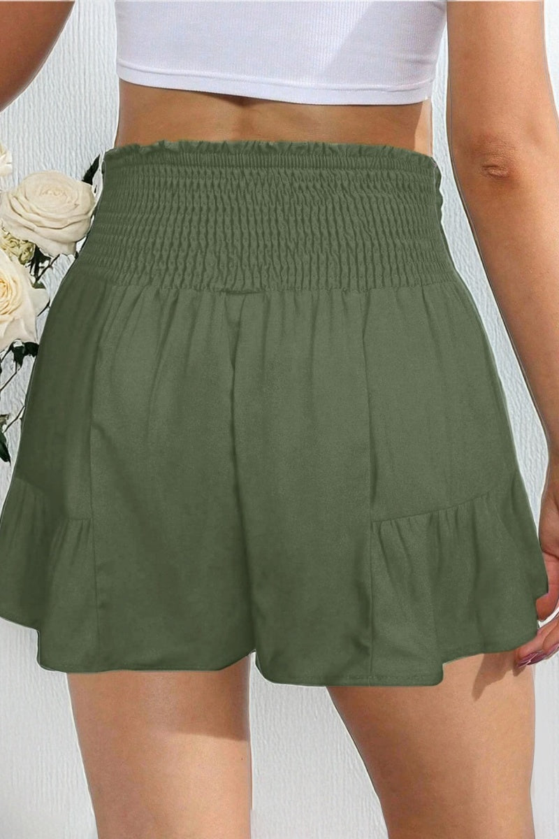 Katchme Solid Color High Waist Bow Tie Textured Pull On Shorts - KATCH ME UK-Shorts