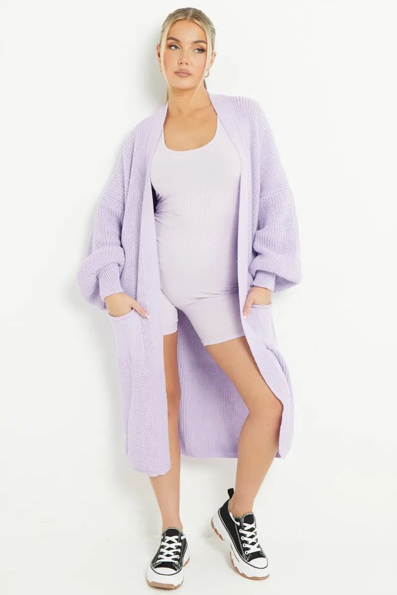 KATCH ME Solid Color Knitted Longline Cardigan Coat 
