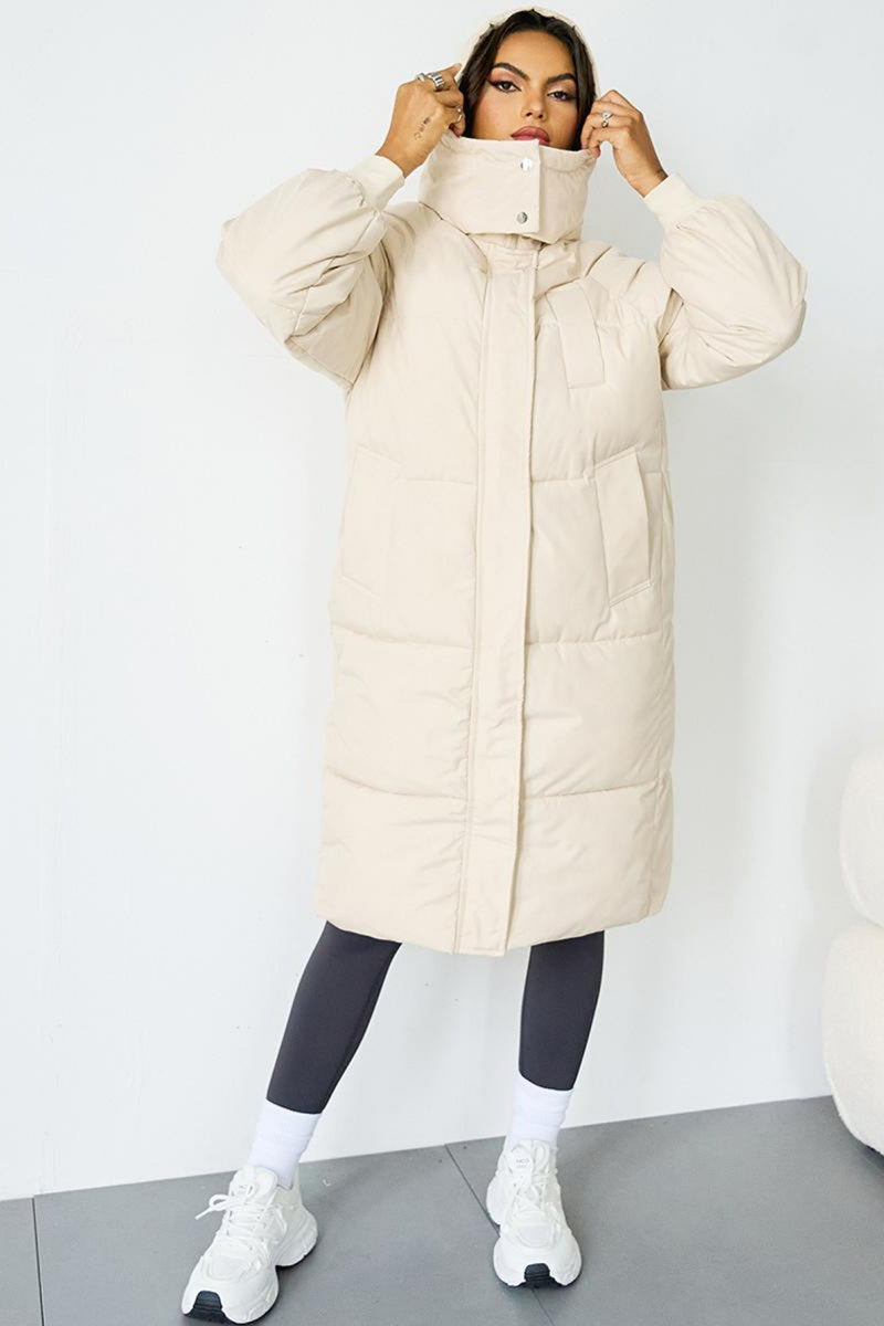 Katchme Solid Color Zip-Up Hooded Thermal Loose Winter Coat - KATCH ME UK-Coat