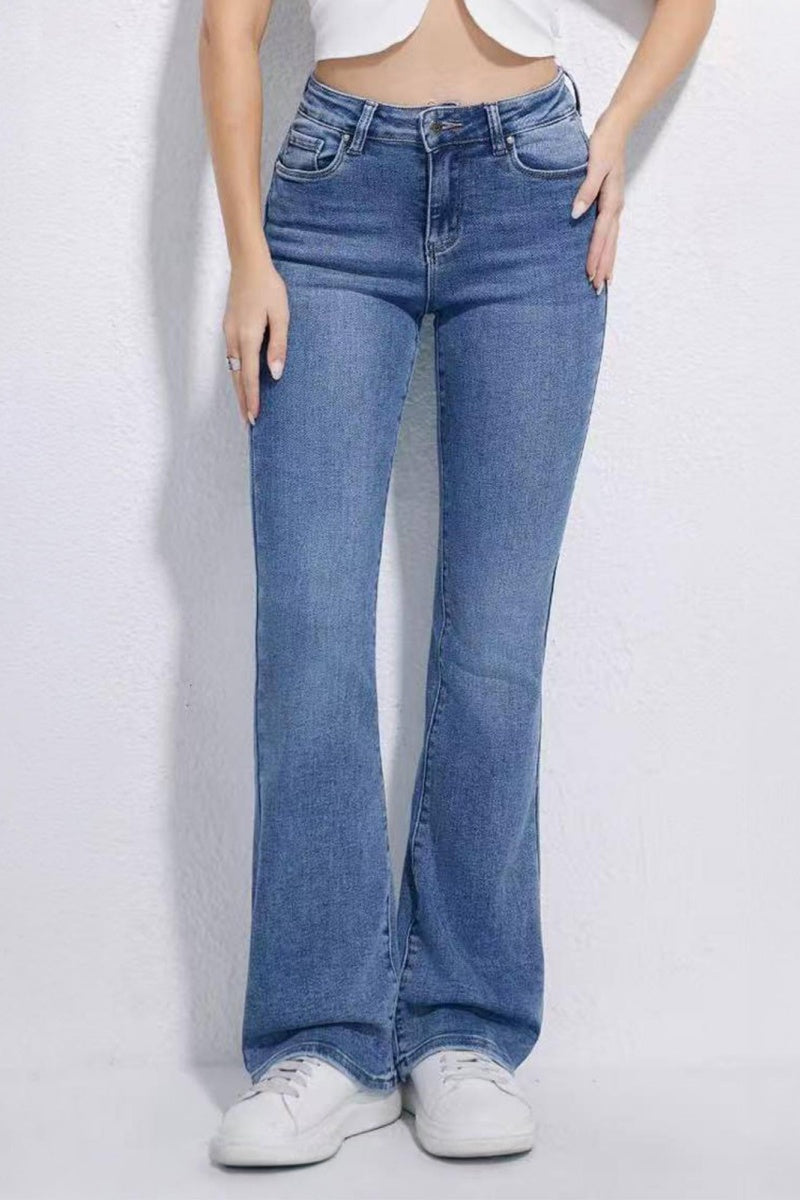 Katchme Stretch Durable Denim High Waist Flared Jeans - KATCH ME UK-Denim