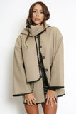 Taupe Fall & Winter Unique Contrast Trim Button Coat With Scarf