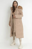 KATCH ME Taupe Winter Chic Versatile Plush Hooded Belt Decor Thermal Cotton Coat Coat 47.99