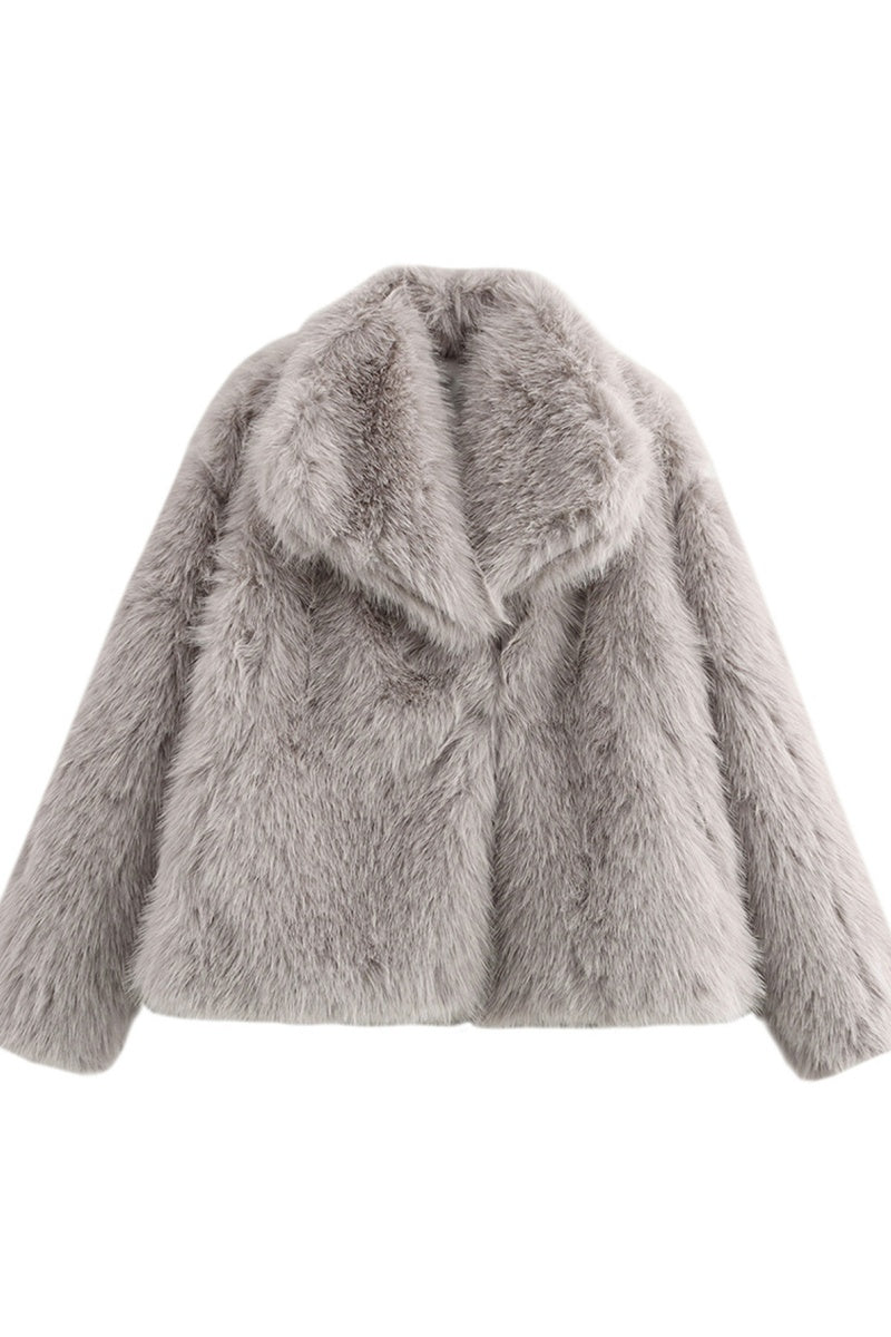 Katchme Thermal Fuzzy Solid Color Wide Lapel Snap Closure Oversize Outerwear - KATCH ME UK-Jackets