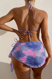KATCH ME Violet Blue Lace-up Backless Bikini 3 Pieces Set Swimwear 