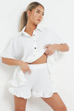 KATCH ME White Button Flounce Short Sleeve Top & Elasticated Shorts Co-ord Co-ord 
