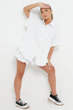 KATCH ME White Button Flounce Short Sleeve Top & Elasticated Shorts Co-ord Co-ord 