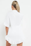 KATCH ME White Button Flounce Short Sleeve Top & Elasticated Shorts Co-ord Co-ord 
