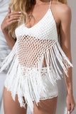 KATCH ME White Crochet Tassel Crop Top & Cutout Shorts Co-ord Co-ord 
