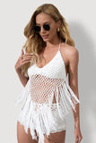 KATCH ME White Crochet Tassel Crop Top & Cutout Shorts Co-ord Co-ord 25.99