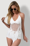 KATCH ME White Crochet Tassel Crop Top & Cutout Shorts Co-ord Co-ord 25.99