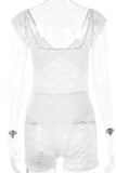 KATCH ME White Floral Embroidery Lace Print Perspective Playsuit Playsuit 