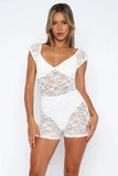 White Floral Embroidery Lace Print Perspective Playsuit