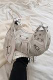 White PU Cago City Rivet Buckle Adjustable Ruched Shoulder Bag