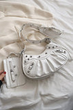 KATCH ME White PU Cago City Rivet Buckle Adjustable Ruched Shoulder Bag