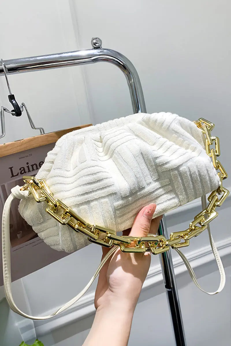 KATCH ME White Towel Chunky Chain Cloud Ruched Strap Bag