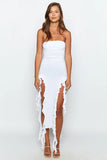 KATCH ME White Tube Ruffle Tassels Bodycon Dress Dress 