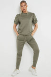 KATCH ME Women's Solid Color Ruched Sleeve Top & Joggers Co-ord 2PCS Co-ord 