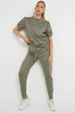 KATCH ME Women's Solid Color Ruched Sleeve Top & Joggers Co-ord 2PCS Co-ord 