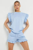 KATCH ME Women's Solid Color Ruffle Sleeve Crop Top & Shorts Bodycon Co-ord 2PCS Co-ord 
