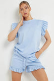 KATCH ME Women's Solid Color Ruffle Sleeve Crop Top & Shorts Bodycon Co-ord 2PCS Co-ord 