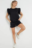 KATCH ME Women's Solid Color Ruffle Sleeve Crop Top & Shorts Bodycon Co-ord 2PCS Co-ord 