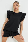 KATCH ME Women's Solid Color Ruffle Sleeve Crop Top & Shorts Bodycon Co-ord 2PCS Co-ord 17.99