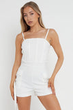 White Thin Straps Pockets Slim Playsuit