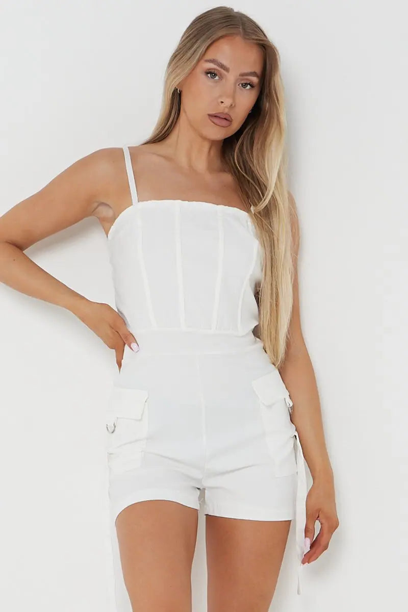KATCH ME Women's Solid Color Tube Pockets Short Jumpsuit One size(6-12）  