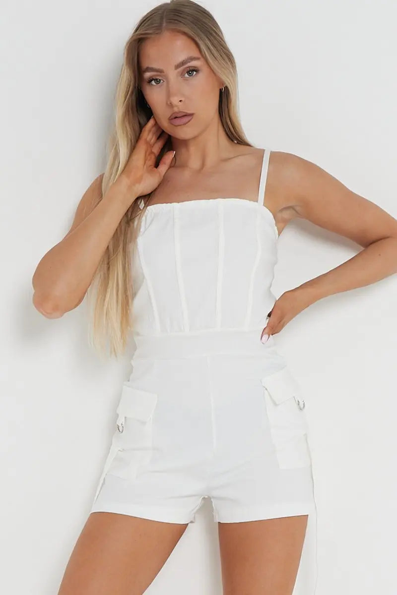 KATCH ME Women's Solid Color Tube Pockets Short Jumpsuit One size(6-12）  