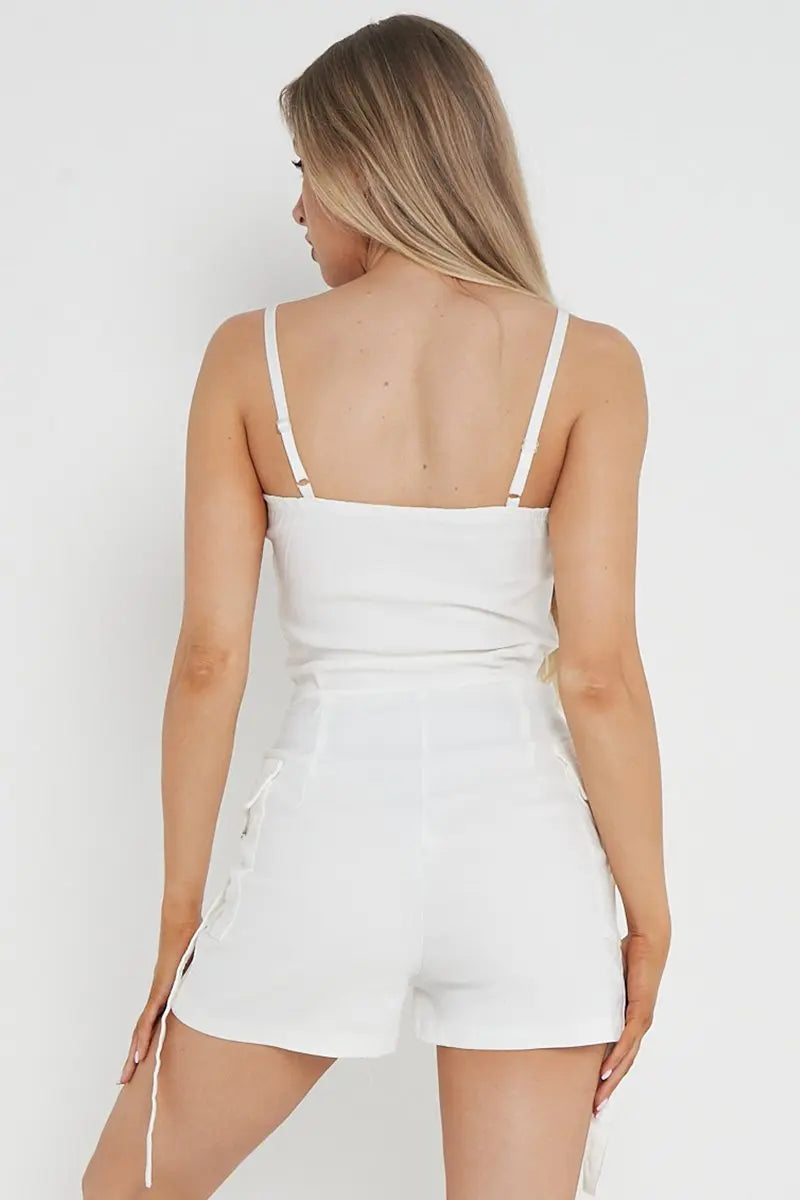 KATCH ME Women's Solid Color Tube Pockets Short Jumpsuit One size(6-12）  