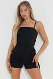 Black Thin Straps Pockets Slim Playsuit