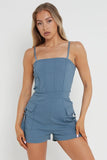 KATCH ME Women's Solid Color Tube Pockets Short Jumpsuit One size(6-12） Playsuit 