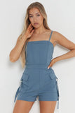 KATCH ME Women's Solid Color Tube Pockets Short Jumpsuit One size(6-12） Playsuit 
