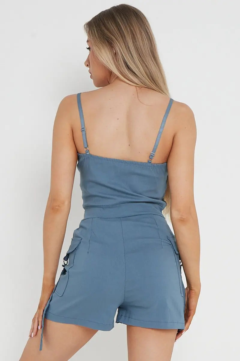 KATCH ME Women's Solid Color Tube Pockets Short Jumpsuit One size(6-12） Playsuit 