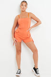 Orange Thin Straps Pockets Slim Playsuit