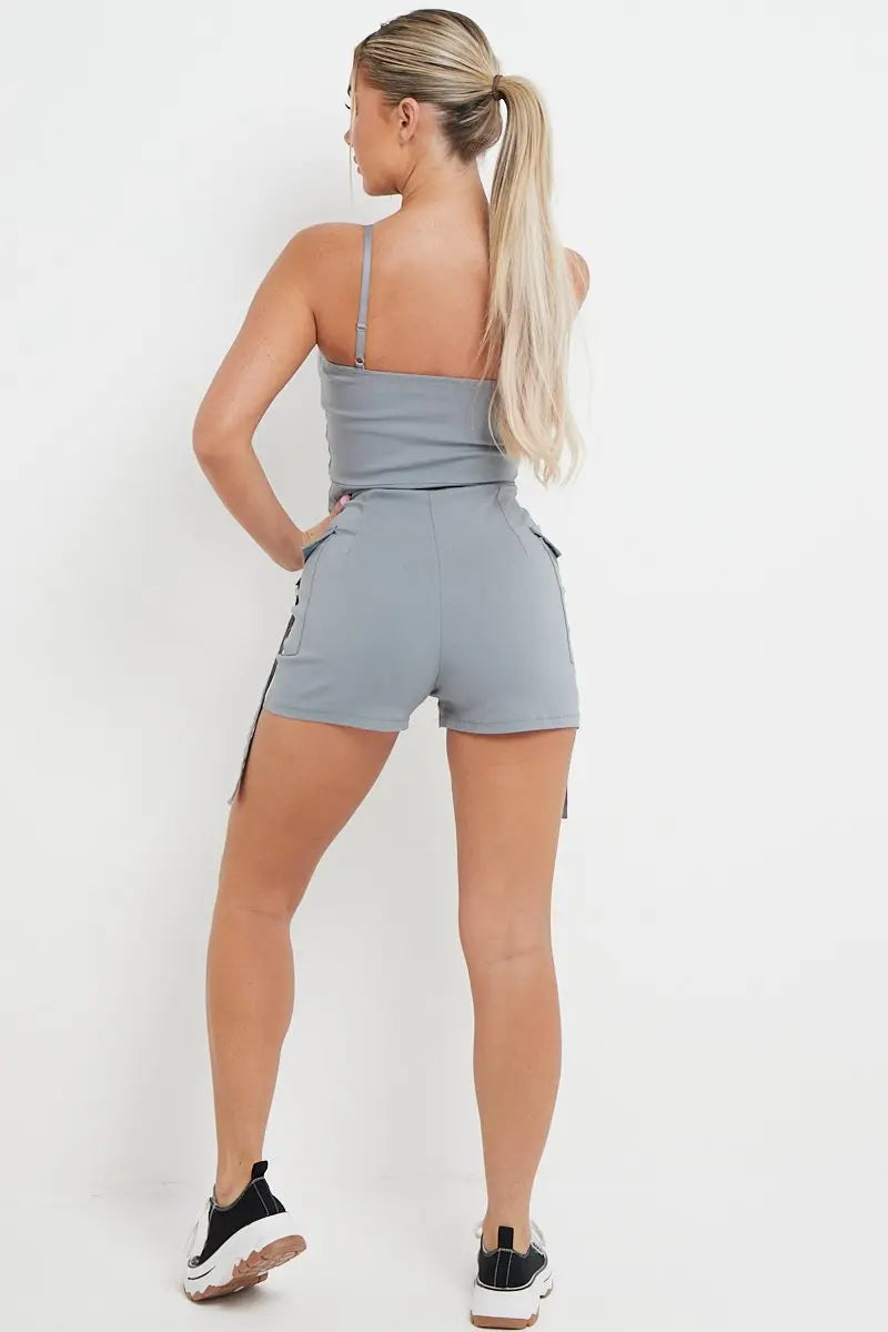 KATCH ME Women's Solid Color Tube Pockets Short Jumpsuit One size(6-12） Playsuit 