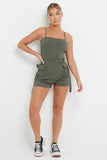 Khaki Thin Straps Pockets Slim Playsuit