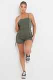 KATCH ME Women's Solid Color Tube Pockets Short Jumpsuit One size(6-12） Playsuit 