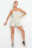 Beige Thin Straps Pockets Slim Playsuit